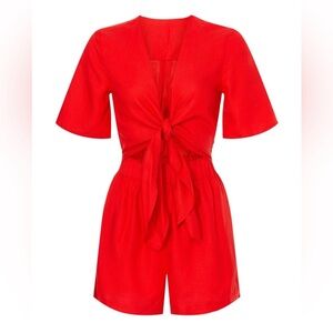 Thakoon Red Tie-Front Romper